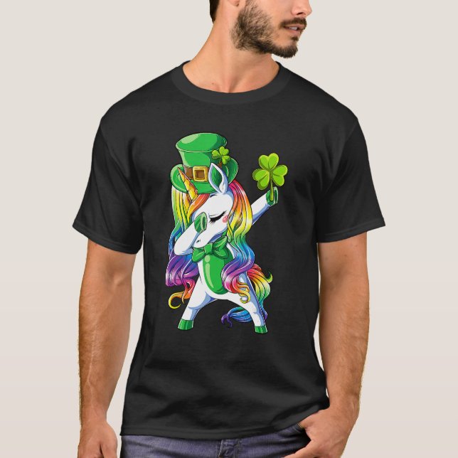 St Patricks Day Girls Dabbing Unicorn Leprechaun L T-Shirt (Front)