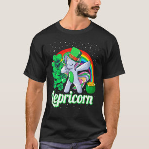 St Patricks Day Girls Dabbing Unicorn Leprechaun L T-Shirt