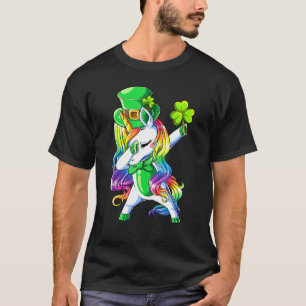 St Patricks Day Girls Dabbing Unicorn Leprechaun L T-Shirt