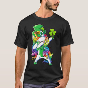 St Patricks Day Girls Dabbing Unicorn Leprechaun L T-Shirt
