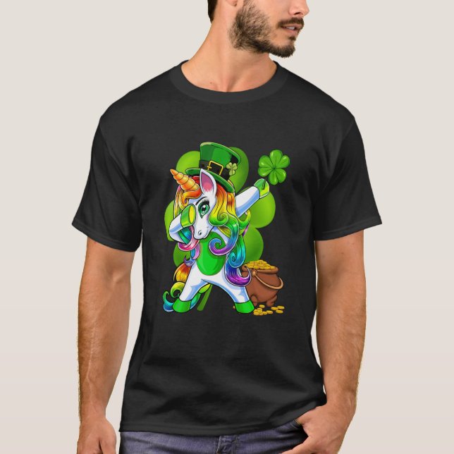 St Patricks Day Girls Dabbing Unicorn Leprechaun L T-Shirt (Front)