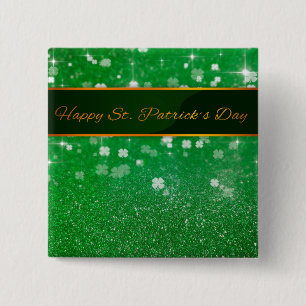 St. Patrick's Day Glitter Shamrock 15 Cm Square Badge