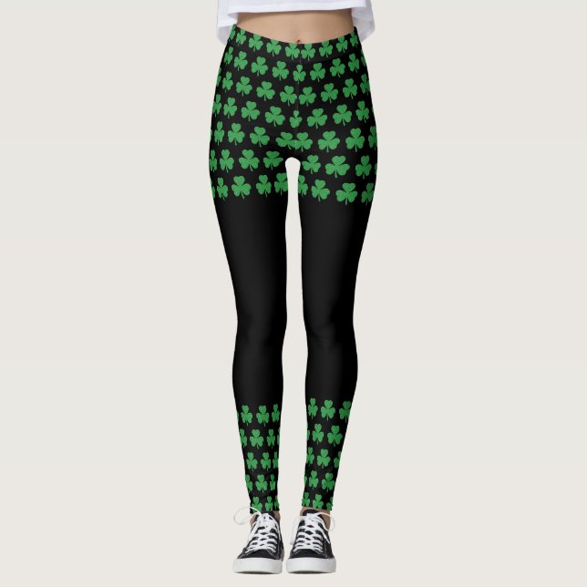 St. Patrick's Day Glitter Shamrock Cutout Leggings (Front)