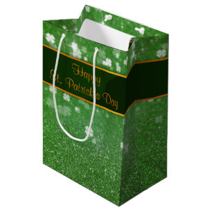 St. Patrick's Day Glitter Shamrock Medium Gift Bag