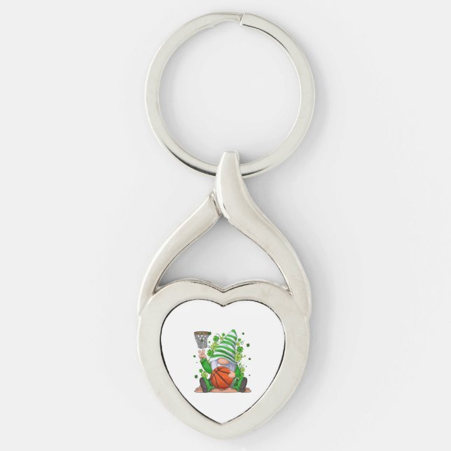 St Patrick's Day Gnome Holding Basketball Lucky Bo Key Ring (Front)