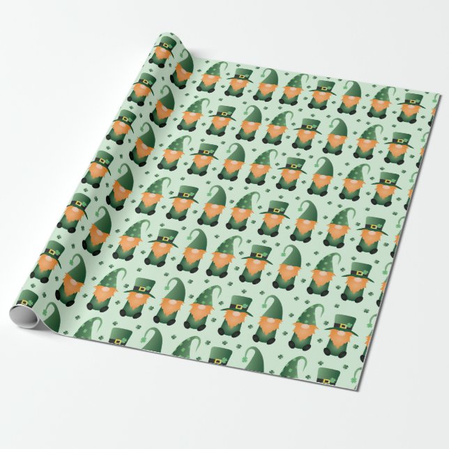 St Patricks Day Gnome Pattern Wrapping Paper (Unrolled)