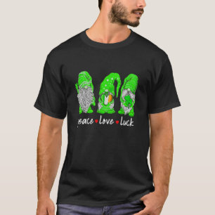 St Patrick's Day Gnome Peace Love Luck Heart Shamr T-Shirt