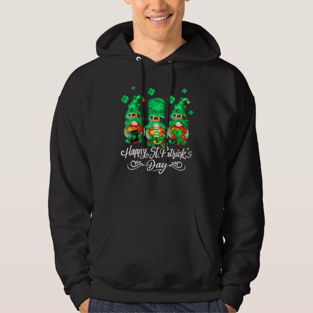 St Patricks Day Gnomes Holing Shamrock Horseshoe I Hoodie (Front)