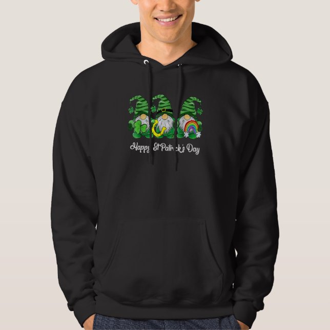 St Patricks Day Gnomes Holing Shamrock Horseshoe I Hoodie (Front)