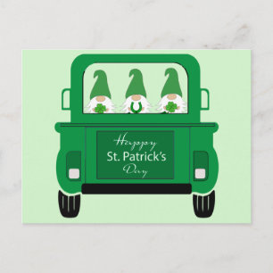 St. Patrick's Day Gnomes in Truck Holiday Postcard