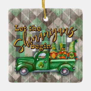 St. Patrick's Day Gnomes In Truck Shenanigans  Ceramic Ornament