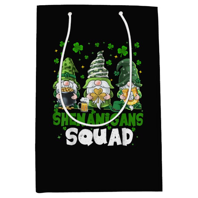 St Patricks Day Gnomes Shenanigans Squad Saint  Medium Gift Bag (Front)