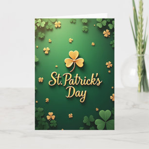 St Patricks Day Gold Clover Card