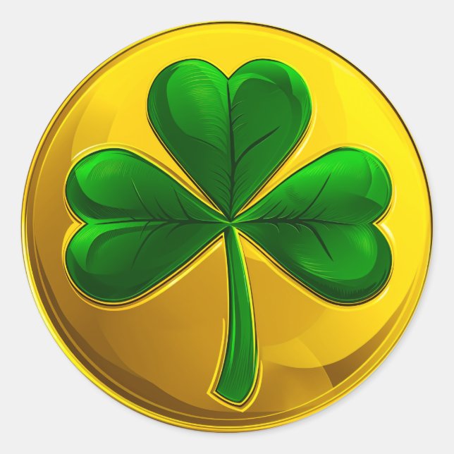 St. Patrick's Day Gold Coin Shamrock Classic Round Sticker (Front)