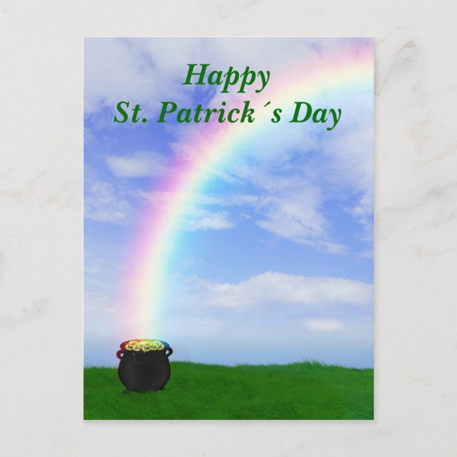 St. Patrick's Day Gold Pot with Rainbow - Postcard (Front)