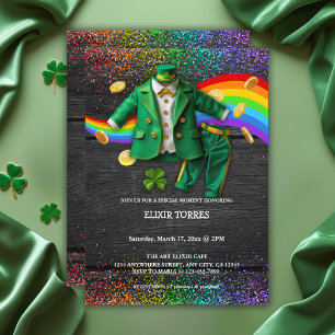 St. Patrick's Day Gold Rainbow Clover Baby Shower Invitation