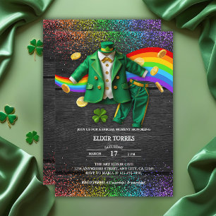St. Patrick's Day Gold Rainbow Clover Baby Shower Invitation