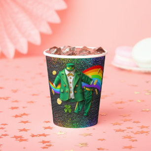 St. Patrick's Day Gold Rainbow Clover Baby Shower Paper Cups