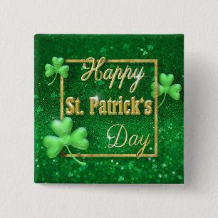 St. Patrick's Day Gold Shamrock 15 Cm Square Badge