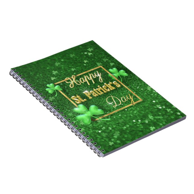 St. Patrick's Day Gold Shamrock Spiral Notebook (Right Side)