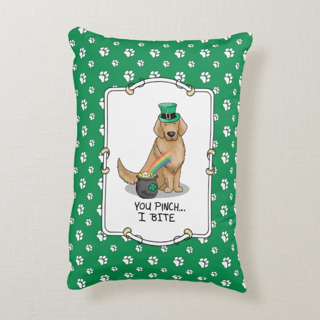St. Patrick's Day Golden Retriever Dog Decorative Cushion (Back(Vertical))
