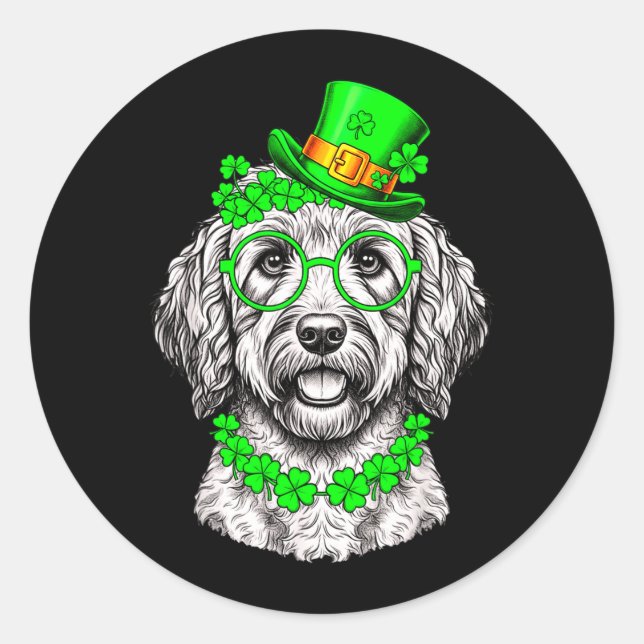 St Patricks Day Goldendoodle Dog Shamrock Hat Classic Round Sticker (Front)