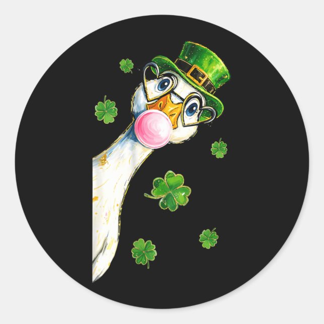 St Patricks Day Goose Leprechaun Bubblegum Classic Round Sticker (Front)