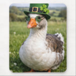 St. Patrick's Day Goose Mouse Pad<br><div class="desc">A goose, sporting a small St. Patrick's Day hat with a four-leaf clover and glasses, stands in a grassy field beneath a clear sky</div>