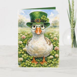 St. Patrick's Day Goose With Glasses Card