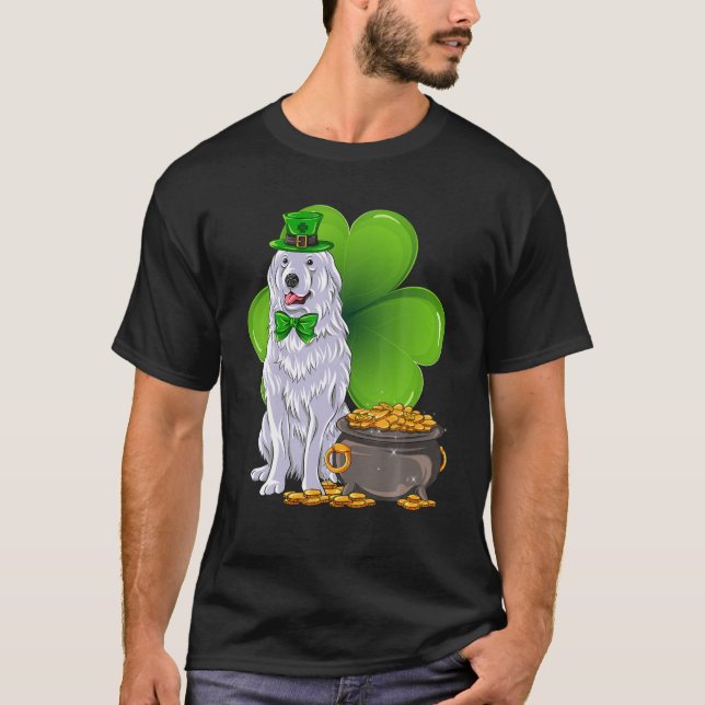 St Patrick's Day Great Pyrenees Shamrock Pet Dog L T-Shirt (Front)