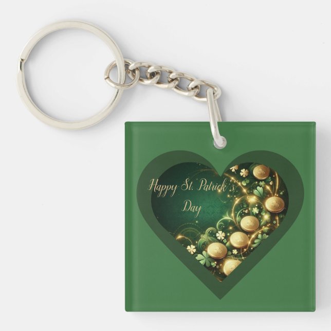 St Patrick's Day Green and Gold Coins Key Ring (Front)