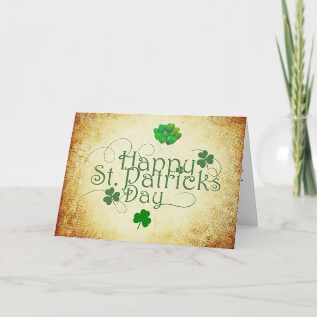St Patricks day green balloon shamrock leaf clover Holiday Card (Front)
