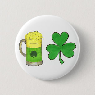 St. Patrick's Day Green Beer Lucky Shamrock Clover 6 Cm Round Badge
