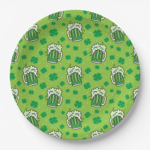 St Patrick's Day Green Beer Pattern Paper Plate