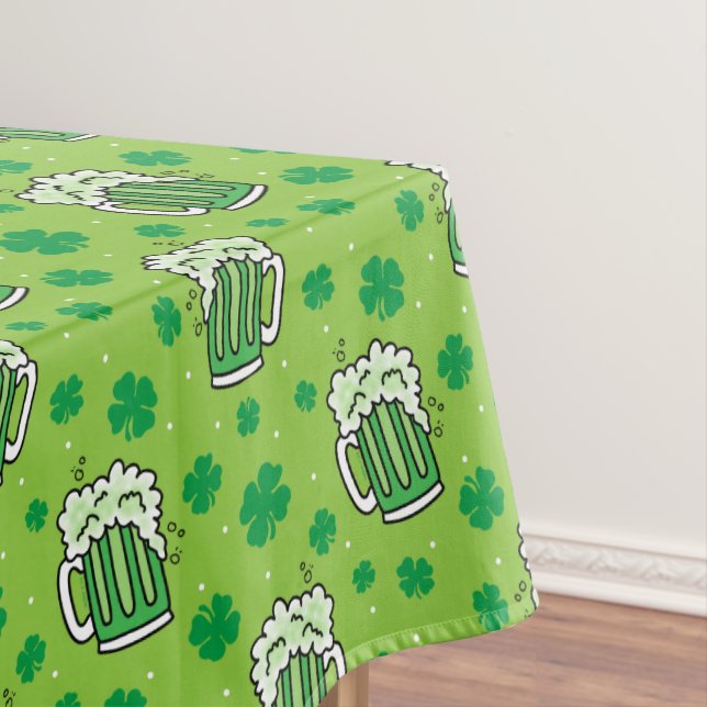 St Patrick's Day Green Beer Pattern Tablecloth (In Situ)