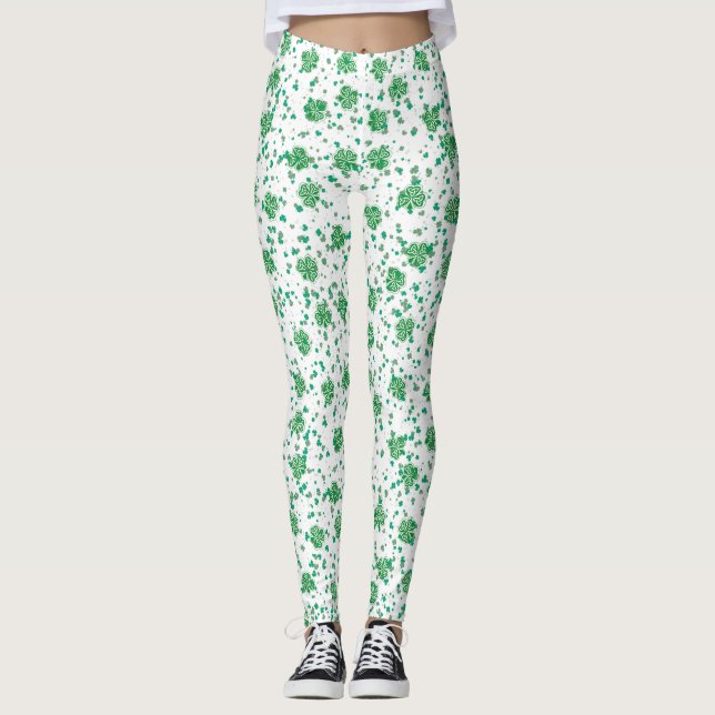 St. Patrick's Day, Green Celtic Shamrock Leggings (Front)