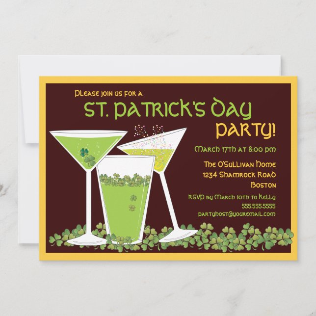 St. Patrick's Day Green Cocktails & Beer Invitation (Front)