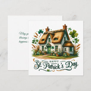St Patricks Day Green Cottage Clover Illustration Holiday Card