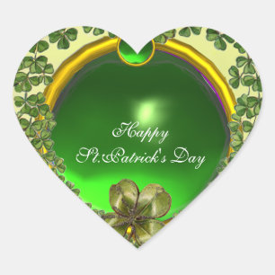 ST.PATRICK'S DAY GREEN EMERALD GEM SHAMROCK HEART STICKER