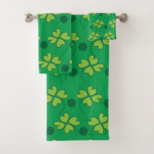 St Patricks Day Green Four Leaf Clover Bath Towel Set