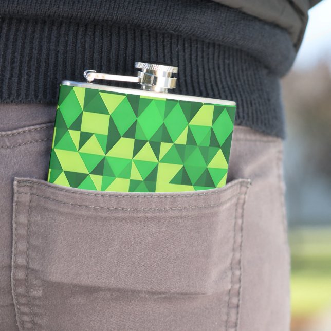 St. Patrick's Day Green Geometric Pattern Hip Flask (In Situ)