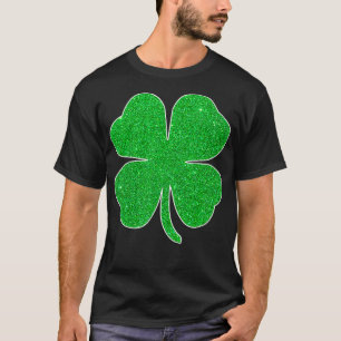 St Patricks Day Green Glitter Clover Shamrock T-Shirt
