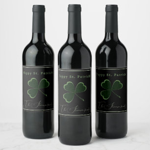St. Patrick's Day, green glitter clover Wine Label