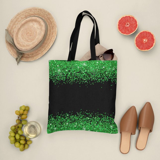 st patricks day , green glittery black pattern tote bag (Creator Uploaded)