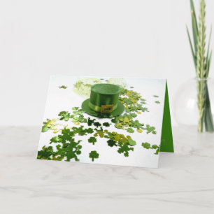 St Patricks Day Green Hat Clover Confetti Greeting Card