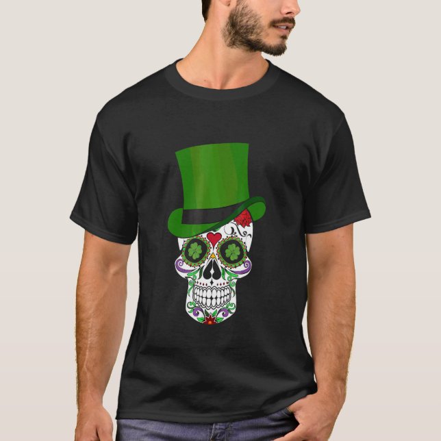 St Patricks Day Green Hat Head Lacework  Halloween T-Shirt (Front)