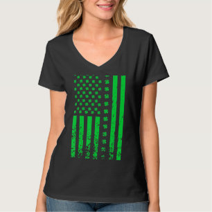 St Patrick's Day Green Irish American Usa Flag Sha T-Shirt