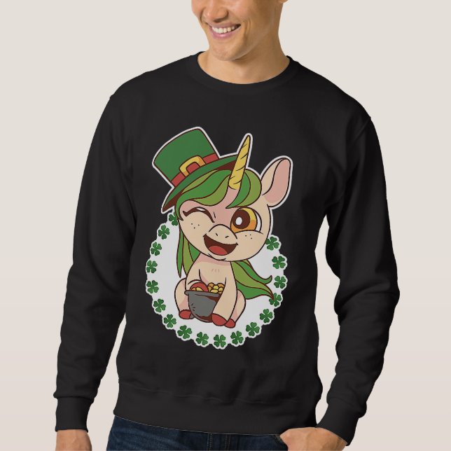 St Patricks Day Green Irish Leprechauns  Unicorn Sweatshirt (Front)