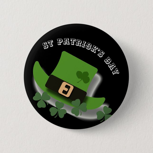 St Patricks Day Green Leprchaun Hat and Shamrock 6 Cm Round Badge (Front)
