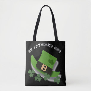 St Patricks Day Green Leprchaun Hat and Shamrock Tote Bag
